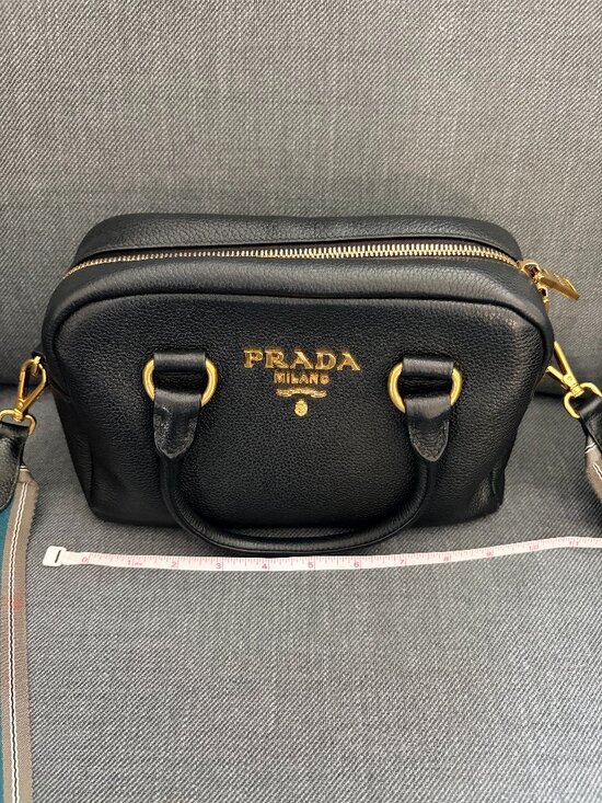Prada Handbags - Prada Bauletto Vitello Phenix Black Leather Bag 1BB108 Dust Bag Auth Card Strap